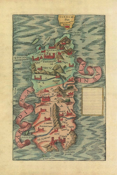 Canvas Art Print Ancient Map of Sardinia Island Decorative subject by Pollera Daniel Fine Art Print quality