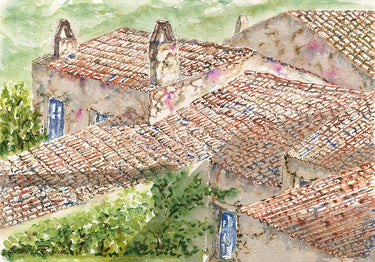 Canvas Art Print Roofs shingles old town watercolor Modern subject by Cannas Elena Fine Art Print quality