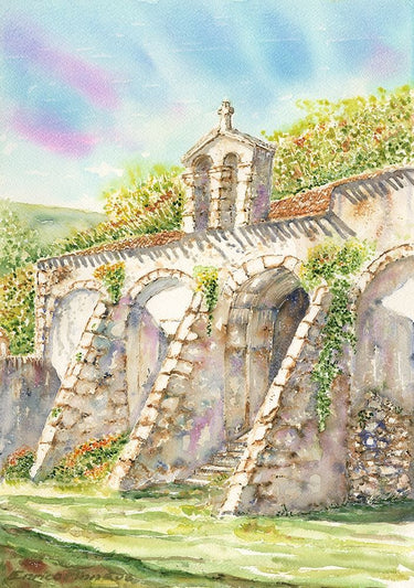 Canvas Art Print Cross country church watercolor Modern subject by Cannas Elena Fine Art Print quality