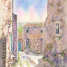 Canvas Art Print Old Village houses watercolor Modern subject by Cannas Elena Fine Art Print quality