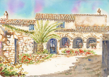 Canvas Art Print Traditional Farmhouse with arches with Palm Landscape subject by Saxe Carol Fine Art Print quality