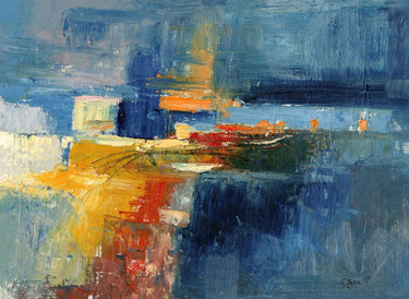 Blue abstract island and Sardinia-themed canvas art print by Fadda Maria Nella, featuring vibrant colors and artistic design.