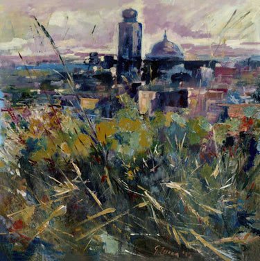 Abstract canvas art print of Sardinia sea view by Saiu Giovanni, titled Old Town Oristano, from Feeling at Home collection.