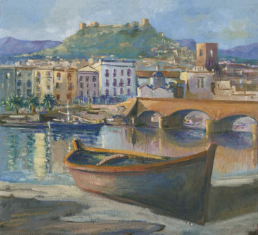 Canvas Art Print Boat on the river Bosa sardinia Coastal subject by Anonymous Fine Art Print quality