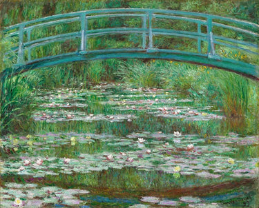 Japanese footbridge canvas art print by Coolidge C.M., vintage-inspired landscape artwork, framed and displayed on a wall.