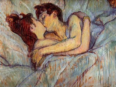 Canvas Art Print In Bed The Kiss Figurative subject by Unknown Mexican Artist Fine Art Print quality