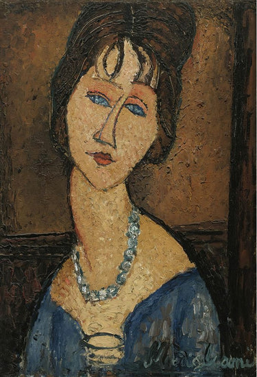 Canvas Art Print Jeanne Hebuterne with a necklace 1917 Abstract subject by Modigliani Amedeo Fine Art Print quality