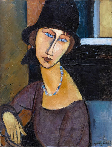 Canvas Art Print Jeanne Hebuterne with Hat and Necklace 1917 Abstract subject by Modigliani Amedeo Fine Art Print quality
