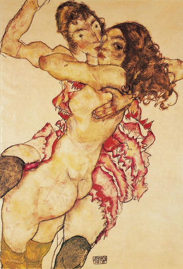 Two Girls Embracing 1915 abstract canvas art print by Schiele Egon, Feeling at home