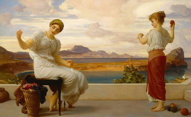 Winding the Skein 1878 museum canvas art print by Leighton Frederic, Feeling at Home