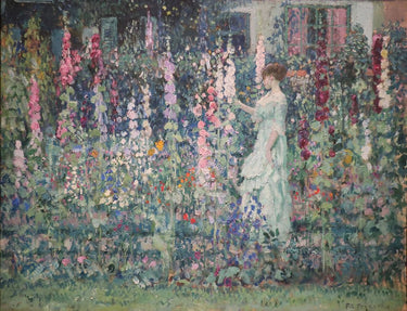 Canvas Art Print Hollyhocks 1911 Fantasy subject by Frieseke Frederick Carl Fine Art Print quality