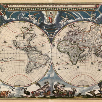 Canvas Art Print Nova et Accuratissima Totius Terrarum Orbis Tabula Maps subject by Blaeu Joan Fine Art Print quality 