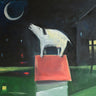 Dog on house animals canvas art print by Feeling at Home, featuring a charming illustration of a dog and house scene.
