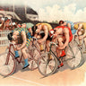 Vintage bicycle race scene art print by Feeling at Home, vintage canvas artwork from the 1895 Vintage Apple Collection.