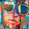 Abstract facial fusion canvas art print by Brown Denise, featuring vibrant, modern face artwork on a textured canvas.