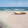 Feeling at Home Low Tide Coastal canvas art print featuring a serene beach scene with gentle waves and soft pastel colors.