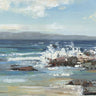 Feeling at Home Rocky Coast abstract canvas art print by Swatland Sally, featuring vibrant ocean and mountain landscape in warm tones.