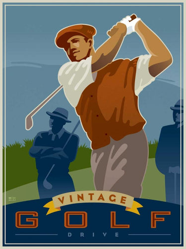 Vintage golf drive games sports canvas art print by Huynh Si, featuring a nostalgic golf scene with vibrant colors and detailed design.