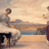 Traditional canvas art print titled "Winding the Skein" by Leighton Lord Frederic, featuring detailed, classic artwork in warm tones.
