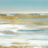 Blue Horizon I abstract canvas art print by Mravyan Valeria, featuring vibrant blue and earthy tones on a textured canvas.