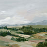 Feeling at Home abstract canvas art print titled Gentle Hills Under Cloudy Skies by Lera, featuring soft landscape with cloud-filled sky.