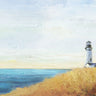 Feeling at Home Lighthouse by the Tranquil Sea decorative canvas art print featuring a lighthouse scene with calming blue tones.