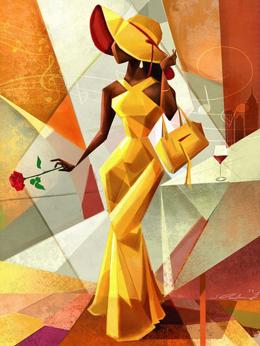 Feeling at home Night Out in Yellow figurative canvas art print by Muhammad Salaam, showcasing vibrant yellow and artistic design.