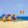 Three ladies relaxing on a coastal beach scene canvas art print by Paraskevas Michael, featuring a serene seaside setting.