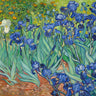 Van Gogh Irises 1889 floral canvas art print by Feeling at Home, featuring vibrant iris flowers in a detailed botanical design.