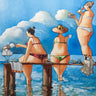 Feeling at Home art print of a serene tea break scene on a jetty, featuring vivid colors and tranquil lakeside setting.