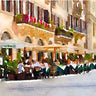 Feeling at Home Cafe Italia photography canvas art print by Navas Emily, featuring a scenic Italian café scene on textured canvas.