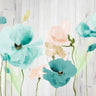 Teal poppies floral canvas art print by Loreth Lanie, featuring vibrant poppy flowers on a wooden background, by Feeling at Home.