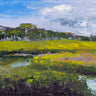 Feeling at Home Meadow Landscape canvas art print by Green Jenny featuring a serene green field scene on textured canvas.