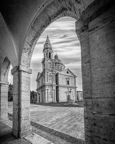 European canvas art print titled "View Through The Arch" by Marie Erin, featuring a scenic landscape view through an arch.