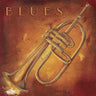 Blues music canvas art print by Hakimipour-Ritter, featuring vibrant blue musical notes on a textured canvas surface.