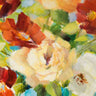 Feeling at Home floral art print featuring colorful flowers in a teal vase on canvas by Loreth Lanie.