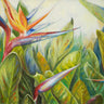Bird of Paradise II canvas art print by Feeling at Home, featuring vibrant tropical flowers and lush greenery.
