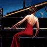Lady in Red traditional canvas art print by Feeling at Home, featuring a vibrant woman in red attire on textured canvas.