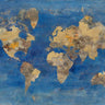 Golden World travel canvas art print by Feeling at Home featuring a vibrant, artistic globe design by Hristova Albena.