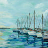 Art Print on canvas Breakwater and Boats by Vassileva Silvia Abstract Post-Impressionism artwork