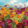 Feeling at Home floral canvas art print featuring a cosmos in the field, vibrant botanical artwork by Nai Danhui.