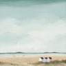 Sunny morning coastal canvas art print by Feeling at Home featuring bright, serene seaside scene with vibrant colors.