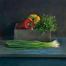 European canvas art print titled "Still Life with Paprika" by van Riswick Jos, featuring vibrant still life with peppers and fruits.