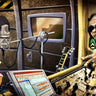 Humor-themed recording studio canvas art print by Alvez A. Perez, featuring musical equipment and studio scene for music lovers.