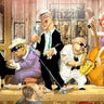 Humor canvas art print of musicians jam session by Feeling at Home, featuring lively music scene on a colorful background.