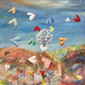 Landscape canvas art print titled "Cuori in liberta" by Larotonda Donato, featuring vibrant colors and abstract heart imagery.