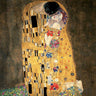 Gustav Klimt's The Kiss figurative canvas art print with detailed gold accents, displayed as a decorative art piece by Feeling at Home.