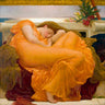 Feeling at home Flaming June traditional canvas art print by Leighton Frederic, vibrant floral and figure design on textured canvas