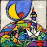Art Print on canvas Il grande faro blu by Wallas Landscape Post-Impressionism artwork