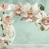 Celadon orchid arrangement floral art print by Dellal Remy on canvas, featuring detailed botanical design and vibrant colors.